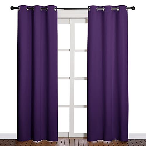 Image of NICETOWN Triple Weave Home Decoration Thermal Insulated Solid Ring Top Blackout Curtains /Drapes for Bedroom(Set of 2, 42 x 84 Inch, Royal Purple)