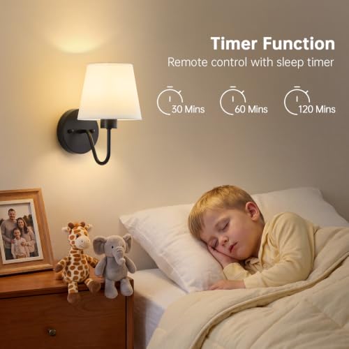 Image of Lightania Battery Operated Wall Sconces Set of 2, Black Rechargeable Wall Lights with 10000mAh Dimmable Bulbs & Remote Control, 15 Colors Wireless Wall Lamps for Bedroom Living Room Hallway Decor