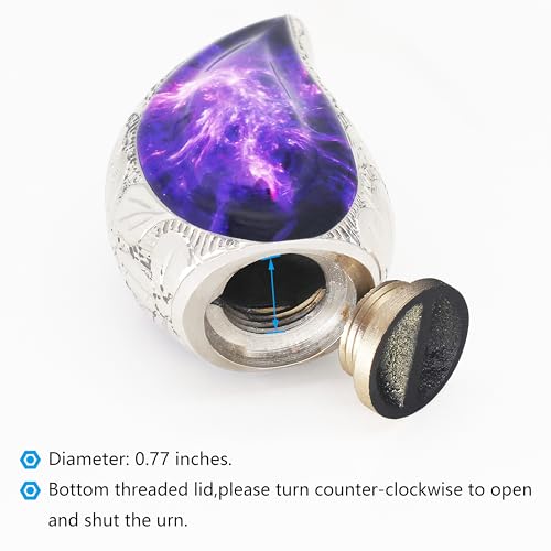 M MEILINXU Urne für Asche für Frauen und Männer, kleine Urnen für menschliche Asche, Tropfenform, dekorativer Einäscherungsbehälter, lila kosmische Galaxie, Aurora Borealis, Mini-Tropfen-Urne –