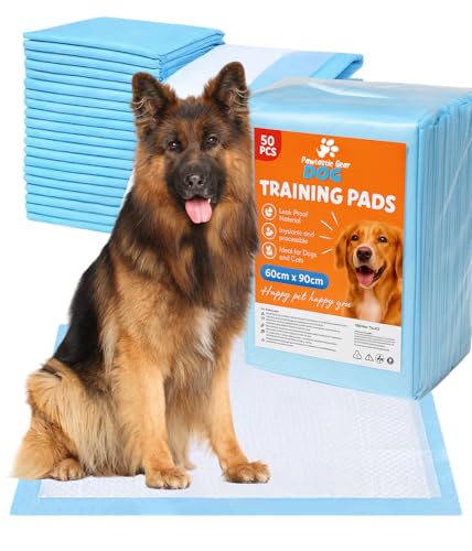 Pawtastic Gear - Welpenunterlagen 90x60 cm, 5-lagige Trainingspads 50 Stück, Auslaufsicher und Strapazierfähig mit Schnell Trocknender Oberfläche, PIPI Matten für Hunde, Blau-Weiß