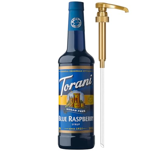 Torani Sugar Free Syrup, Blue Raspberry, Zero-Calorie Flavoring for Drinks, Pump Included, 25.4 Oz