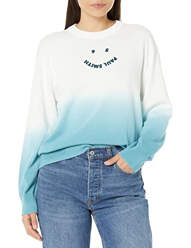 PS Paul Smith Womens Knitted Sweater Crew Neck Happy, Petrol Blue, X-Large
