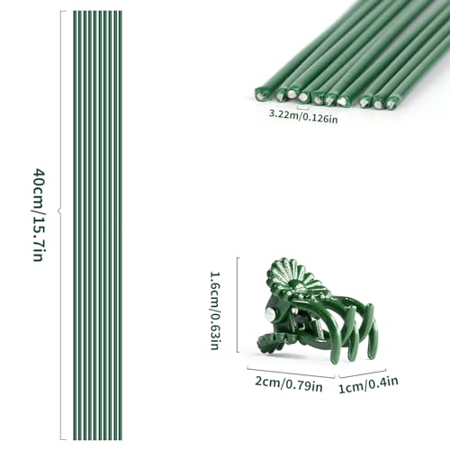10Pcs Plant Support Stakes with 15 Pcs Plant Clips, Plant Sticks for Indoor and Outdoor Plants, Orchid Clips and Stakes,16inch Tall Bendable Single Stem Flower Stakes Bendable (10, Green-16inch)