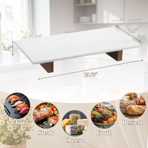 Tabla para cortar de mármol rectangular con base de madera miniatura 2
