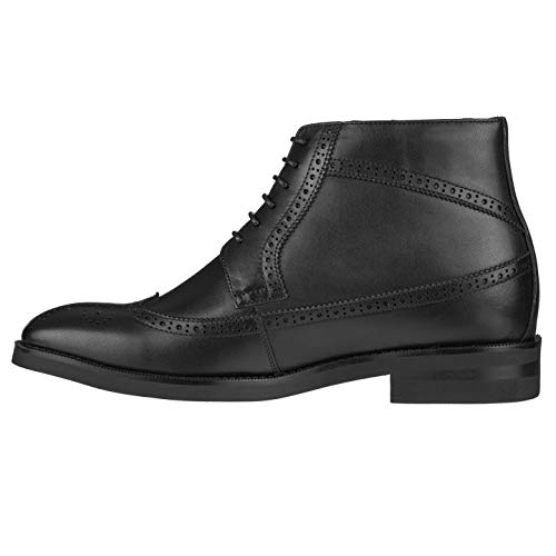 CALTO Men's Invisible Height Increasing Elevator Shoes - Black Premium Leather Lace-up Wing-Tip Dress Boots - 3.2 Inches Taller - S27001 - Size 10 D(M) US3