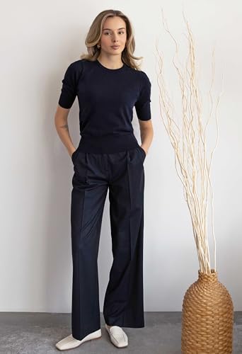 Arber Women’s 100% Cotton Short-Sleeve Crewneck Sweater – Lightweight Ribbed-Hem Pullover Knit Top for Work & Casual4