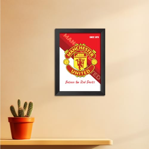 Image of TenorArts Man United Football Club Poster Logo Tagline Laminated Photo Frame Painting with Matt Finish Black Textures(12 inches x 9inches)