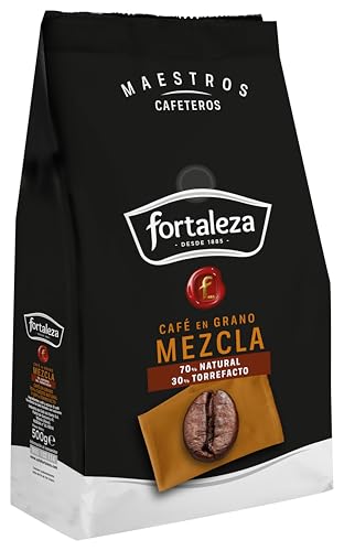CAFÉ FORTALEZA Café en Grano 500g x 6 - Total 3KG - 70% Tueste Natural y 30% Torrefacto - Café con Matices de Vainilla y Caramelo Intensidad Alta 10/13 -Arábica y Robusta con Sabor Intenso.