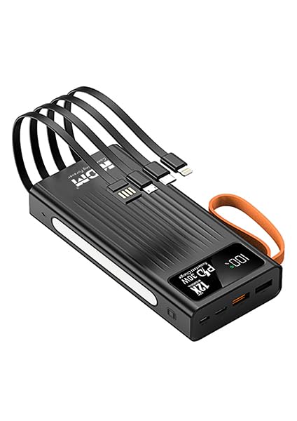Image of KDM 12X Big Bull 24,000mAh Power Bank | 30W Fast Charging | Multi-Input & Output | LED Battery Indicator | Built-in Flashlight | 9S Multi-Protection | 4-in-1 Cable Included | Black & White