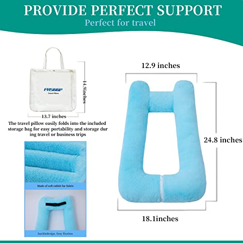 Image of FHSGGP Travel Pillow Upgraded Version of Aircraft Travel Neck Pillow | with Storage Bag, Sleep Pillows for Travel by Train, Car, or Plane, Supporting The Head and Body, Travel Pillow for Kids Blue