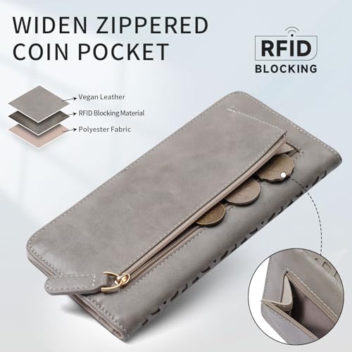 Womens Wallet, RFID Wallet Women Ultra Slim Wallet for Women Thin Ladies Wallet Credit Card Holder Bifold Wallet with Hollow Out Design Gift, Gray3