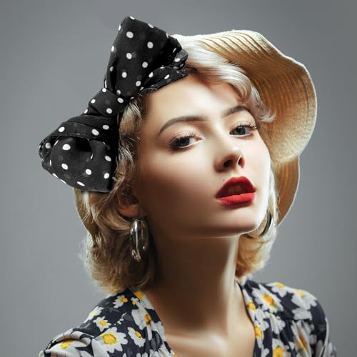 Polka Dot Scarf 1950s Chiffon Scarf Retro Hair Tie Sheer Square Polka Dot Headband for Women Retro Hair Tie Black and White Chiffon Sheer Vintage Neckerchief for Women4