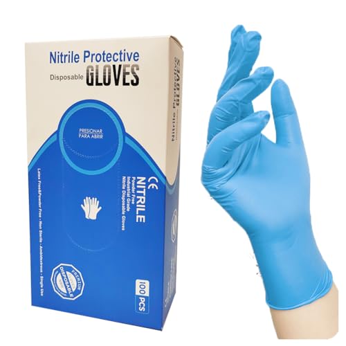 Nitrile Gloves Blue Powder-Free Disposable Gloves for Home Cleaning Food PrepRepair Electronics parts handling painting adhesives (L)