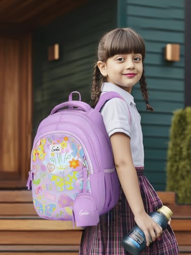 Image of Genie Doddle School Backpack For Girls |15 Inch-20 Litres With Three Compartments, Light Weight with Padded Shoulders |Best for Books, Water Bottles, Stationery, Lunch Box & Essentials - Lavender