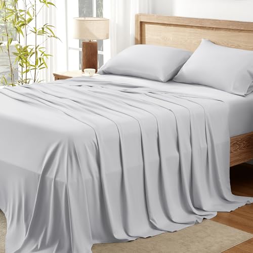 Image of Andency Light Grey Queen Sheets Set 100% Viscose Derived from Bamboo | Cooling Summer Sheets, Deep Pocket Up to 16 inch, Silky Soft Hotel Luxury Breathable Bedding Sheets & Pillowcases