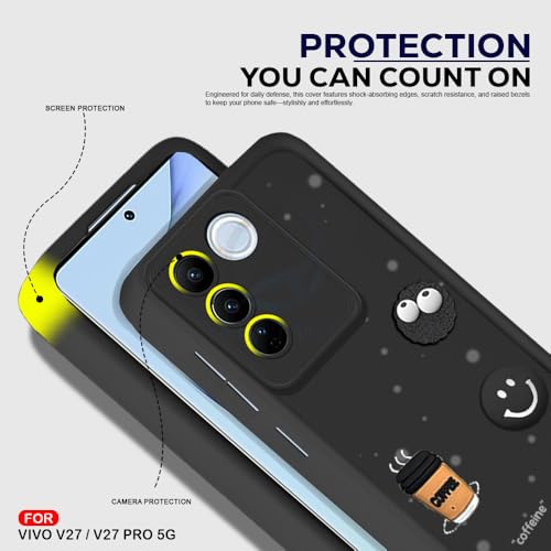 Image of AESTMO Back Case Cover for Vivo V27 / V27 Pro 5G Cover | Cute Fun Cartoon 3D Ball | Coffee Silicone Case | Full Body Protection | Camera Protection Back Cover for Vivo V27 / V27 Pro 5G (Black)