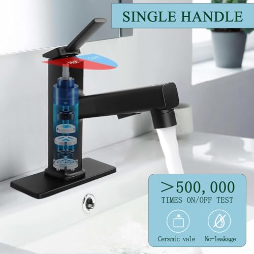 Faustina Black Sink Faucet, 3 Water Mode Fashionable Square Pull Down Faucet with Rotating Spout, Basin Mixer Tap with Pull Out Sprayer Foutain, Suitable for Bath Bar Laundry by anmas rucci - Image 7