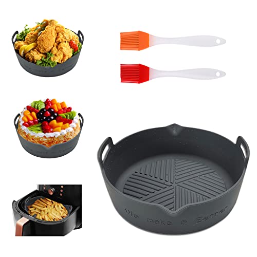 Pot en Silicone pour Friteuse à Air 20,5 CM Réutilisable Air Fryer Silicone Pot Panier, Remplacement les Doublures en Papier Sulfurisé Accessoire pour Airfryer Four Micro-Ondes, Gris Cover