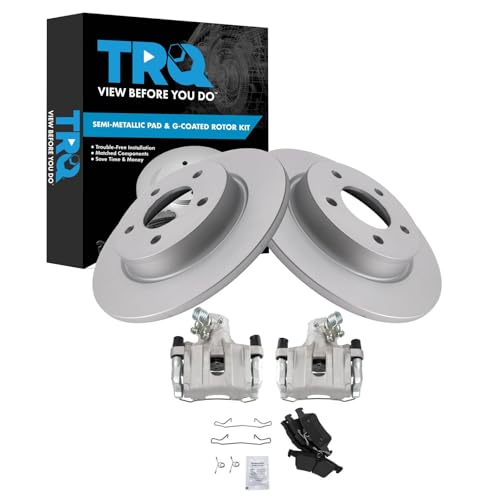 Image of TRQ Rear Brake Pad and Rotor Set Semi Metallic Solid Rotors Calipers