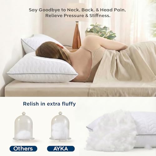 Image of AYKA Ultimate Quilted Bed Pillow Set of 2 | 100% Virgin Microfiber Filling for Neck & Shoulder Support | 17x27 inch Breathable Hotel Quality Pillows | Never Flat, Anti-Bacterial | Supersoft