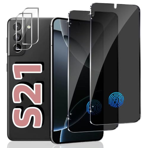 2 Pack For Galaxy S21 Privacy Screen Protector With 2 Pack Camera Lens Protector Anti Spy Private Tempered Glass Film 9H Hardness Anti Fingerprint Scratch Resistant Bubble Free Easy Install(6.2 Inch)