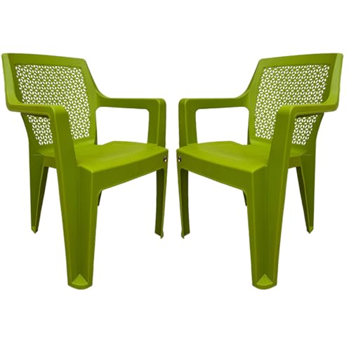 Image of SkyGlamour Cello Sonet Matt Finish Plastic Armchair | Mid Size Plastic Chair for Living Room, Home, Garden Indoor and Outdoor use |Bearing Capacity up to 120 Kg (Colour: Green; Set of 2)
