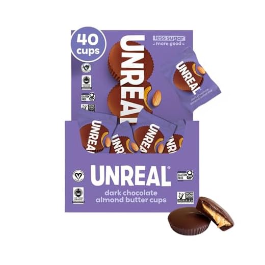 UNREAL Dark Chocolate Almond Butter Cups| 5g Sugar | Certified Vegan, Gluten Free, Fair Trade, Non-GMO | No Sugar Alcohols or Soy | 0.53 Ounce (Pack of 40)