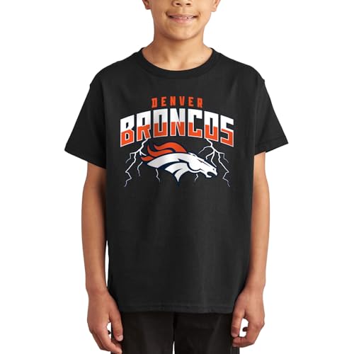 Denver Broncos Team Lightning - Officially Licensed Kids Short Sleeve Fan T-Shirt for Boys & Girls
