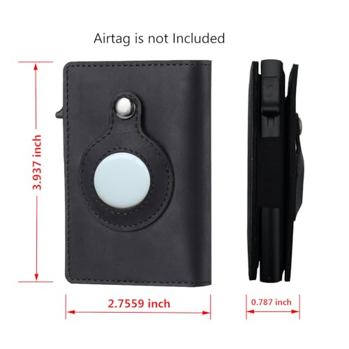 Long Face AirTag Wallet (No Airtag Included) Genuine Leather Air Tag Wallet RFID Technology Credit Card Holder with Minimalist Wallet for AirTag Color Black, Brown, Fiber (Black)4