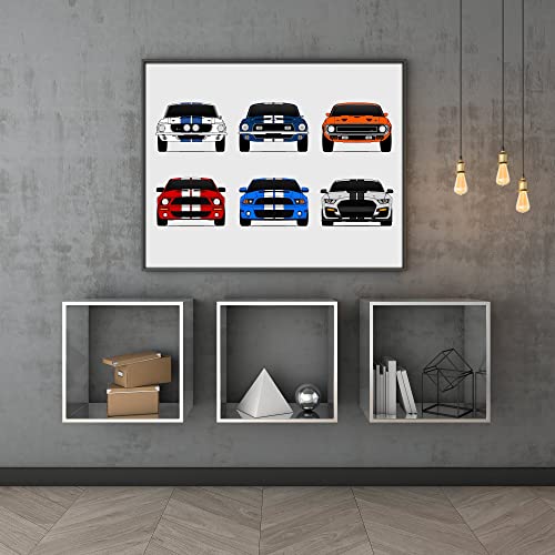 Shelby Mustang Gt500 Generations Inspired Car Poster - Handmade Print Of Ford Shelby Gt500 (Multi-Color Wall Art) - 8X10" Satin Print (Unframed) - Perfect Gift For Car Enthusiast #TOP3