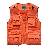 IBIH Mens Outdoor Vest Breathable Quick-Dry Fishing Vest Work Camping Hiking Utility with 14-Pocket,Orange,X-Large