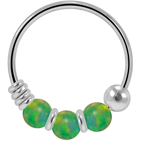 Triple Green Opal 22 Gauge Nose Ring by PiercingPoint Cover