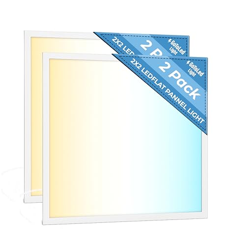 GoToLed 2x2 led Flat Panel Light, 20/25/30/35/40W, 5 Color Temps 3K/3.5K/4K/5K/6.5K, Dimmable Recessed Drop Ceiling Lights, 2500-5000 Lumens, Lay in Fixture for Office, 120-277V, ETL DLC(2 Pack)