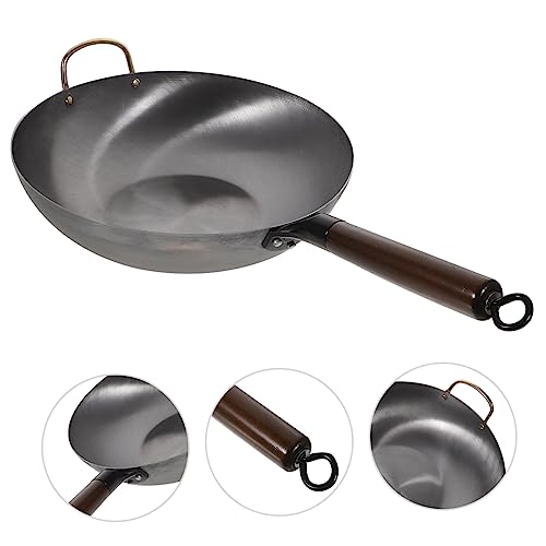 Wok tradicional de hierro con mango de madera miniatura 7