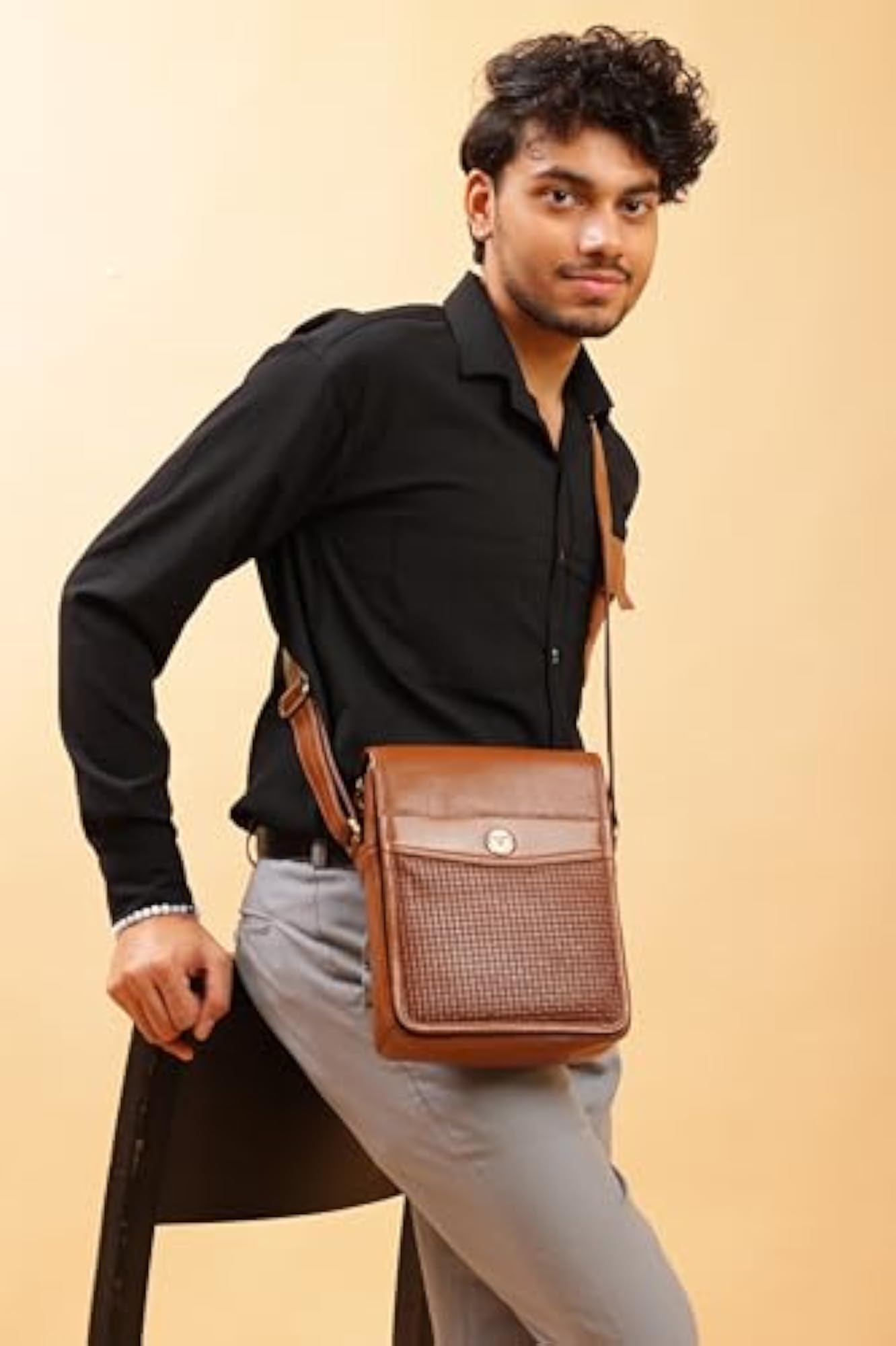Leather Sling Bag for Men, Stylish Crossbody Mini Handbag