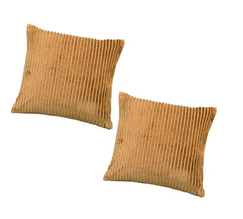 Image of RD TREND Cushion Cover Set of 2, Decorative Sofa Living Room Home Square Cushion Covers 16 Inch x 16 Inch, Aesthetic Corduroy Striped Double Sided (Mustard)
