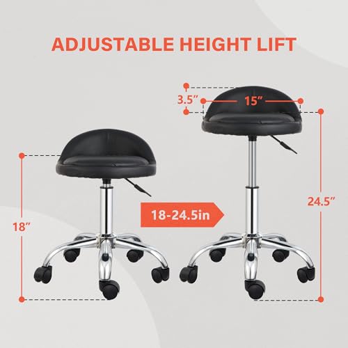 Image of Nova Microdermabrasion Rolling Stool with Wheels Swivel Salon Stool Adjustable Drafting Tattoo Office Chair for Massage Bar Kitchen Spa Shop with Thick Cushion (Black)