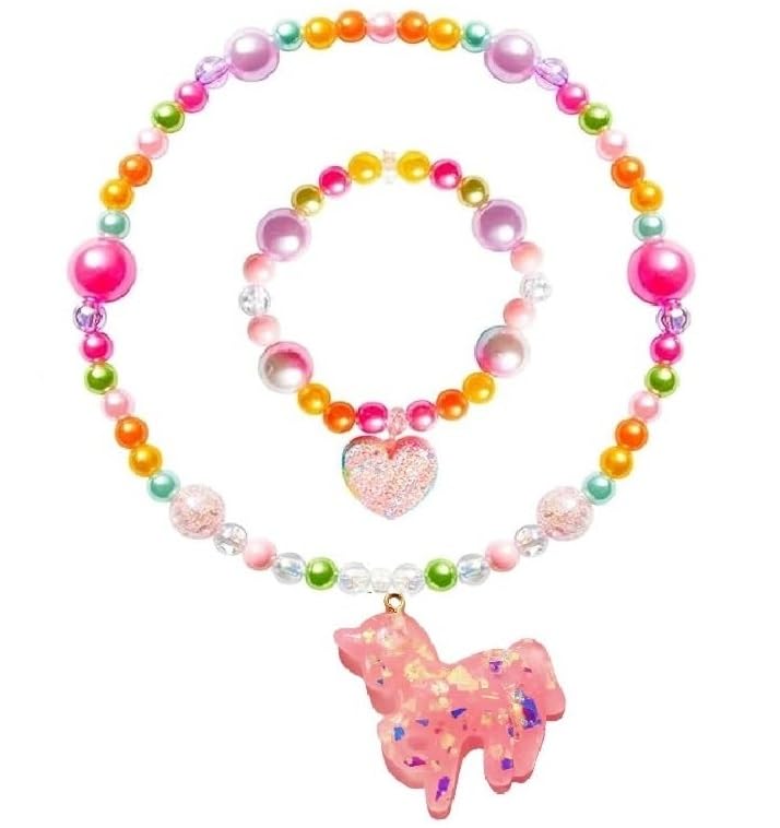 SUPER TOY Plastic DIY Necklace Doll Accessories Jewellery Making Kit for Kids Girls Unicorn Heart Pendant Bracelets Kits Art Craft, 100+ Pieces, Multi Color