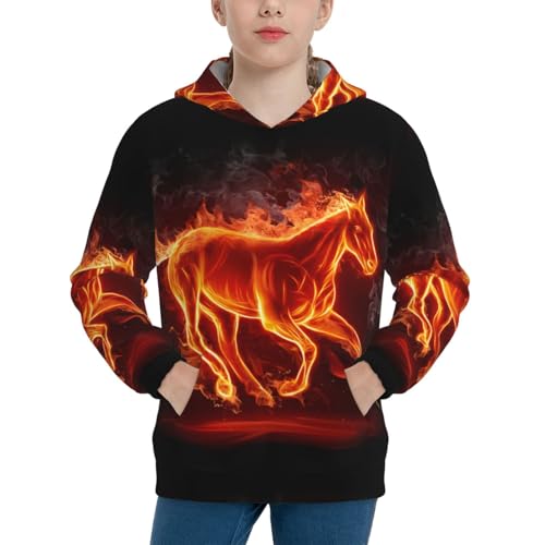 Fire Horse 2 Kids Pullover Hoodies Boys Sweatshirts Girls Athletic Clothes with Pocket