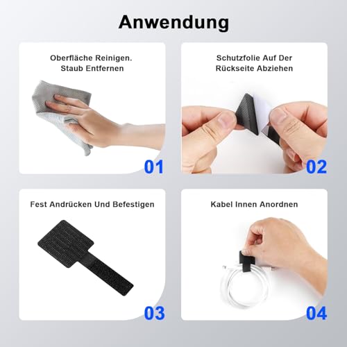 SURFOU 60 PCS Cable Tidy Under Desk, Autoadhesivo Cintas de Gancho y Bucle, Organizadores Reutilizables Ajustables para Escritorio, Cables de TV y Oficina en Casa, Negro miniatura 7