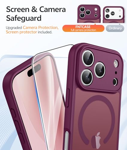 Image of FNTCASE for iPhone 17 Pro Max Case: [Compatible with Magsafe] Translucent Matte Cases with [Full Camera Protection] [Screen Protector] Military Grade Shockproof Protective Phone Cover - Wine Red