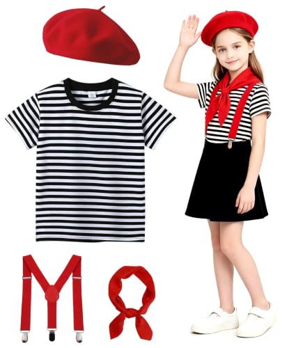 RISEROAD Kids Mime Artist Costume for Boys Girls French Artist Outfit Suit Halloween Cosplay 6-7y