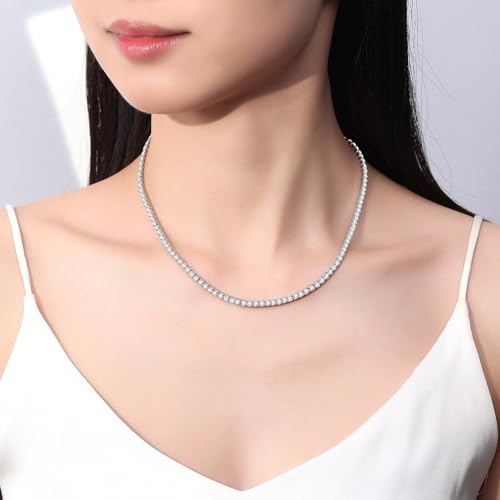 3mm Tennis Necklaces for Women, Adjustable length 14K White Gold Plated Thin Round Cubic Zirconia Classic Diamond Tennis Necklace for Women/Men, Size 16/18/20/22/24 inch4