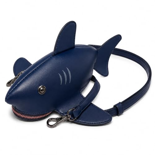 QZUnique Shark Shoulder Bag for Women 3D Animal Novelty Purse Zipper Crossbody Handbag Clutch Messenger Bag for Girl