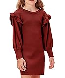 Girls Sweater Dress Size 8 Long Sleeve Crew Neck Red Dresses Knit Fall Winter