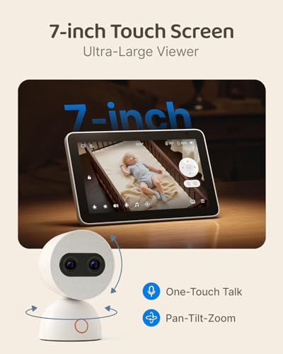 Image of Simsky 7 inch Baby Monitor with Camera and Audio, 4MP UHD Video, WiFi & Non-WiFi Monitoring, Pan Tilt Camera, 6X Zoom, App Remote Access, AI Cry Detection, 2-Way Talk, 5200mAh Battery