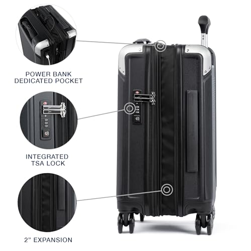 Image of Travelpro Platinum Elite Hardside Expandable Carry on Luggage, 8 Wheel Spinner, TSA Lock, Hard Shell Polycarbonate Suitcase, Shadow Black, Compact Carry on 20-Inch