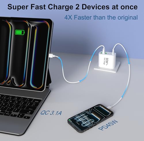 Image of 90W GaN USB C Charger Block [3 Pack],6-Port USB C Wall Charger Fast Charging 45W PD Power Adapter for MacBook Air /iPad Pro /iPhone 17Pro Max /Samsung Galaxy S24 Ultra /Tabs for Home Travel