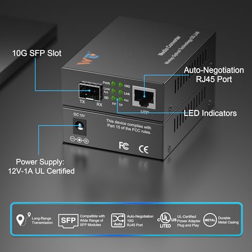 Image of 10G Fiber Ethernet Media Converter, Fiber Optic Transceiver | 10G SFP+ to RJ45 Media Converter