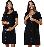HAPPY MAMA Damen Umstands und Still Nachthemd-Set 2er Pack 1512 (Schwarz & Schwarz, 42-44, XL)